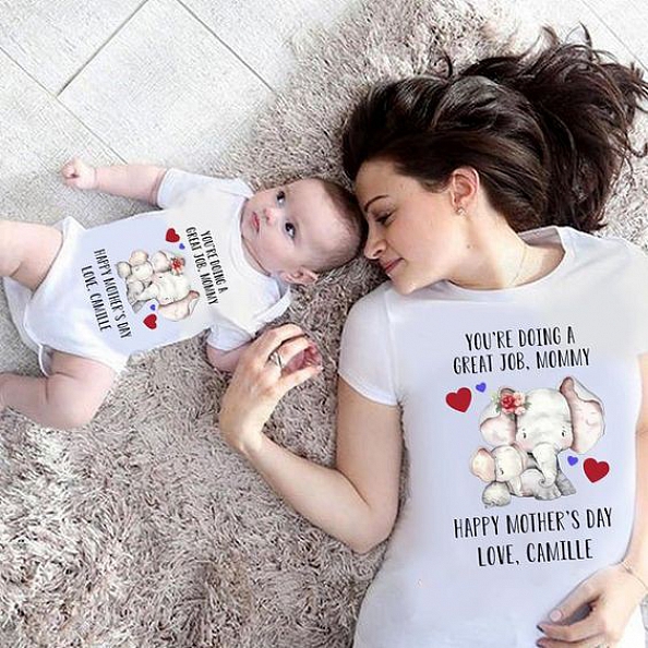 Custom Elephant Mother's Day Baby Bodysuits PW148