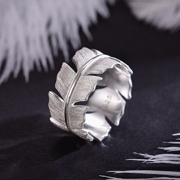 Sterling Silver Feather Ring PWB364
