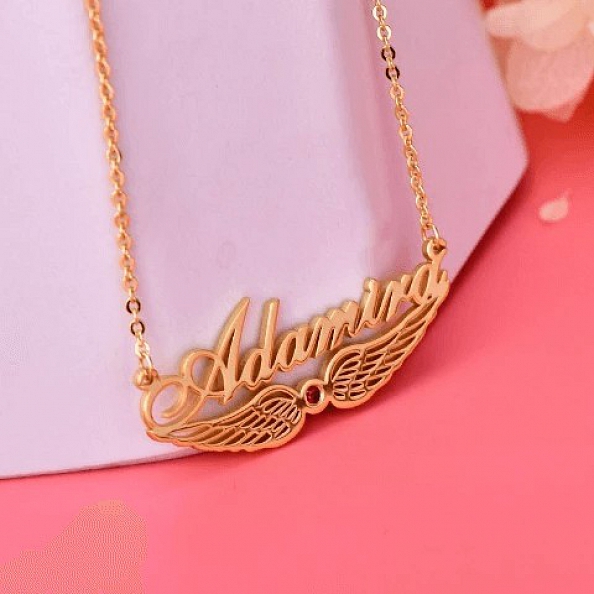 Angel Wing Name Necklace with Birthstone PW937