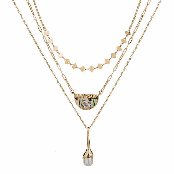 Multi-Layer Abalone Shell Pendant Necklace PW935