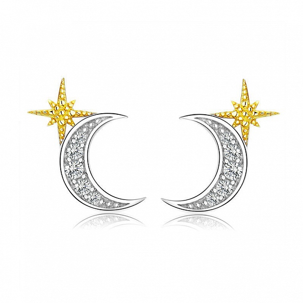 Shiny Moon & Star Stud Earrings PWB443