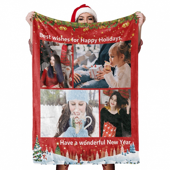 Custom Photo Collage Blankets Christmas Gift with 4 Photos PW504