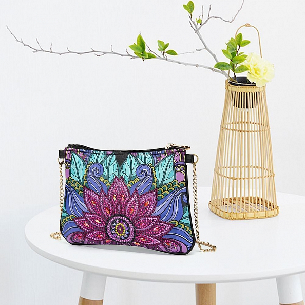 DIY Leather Shoulder Bag Diamond Painting Flowers PW627