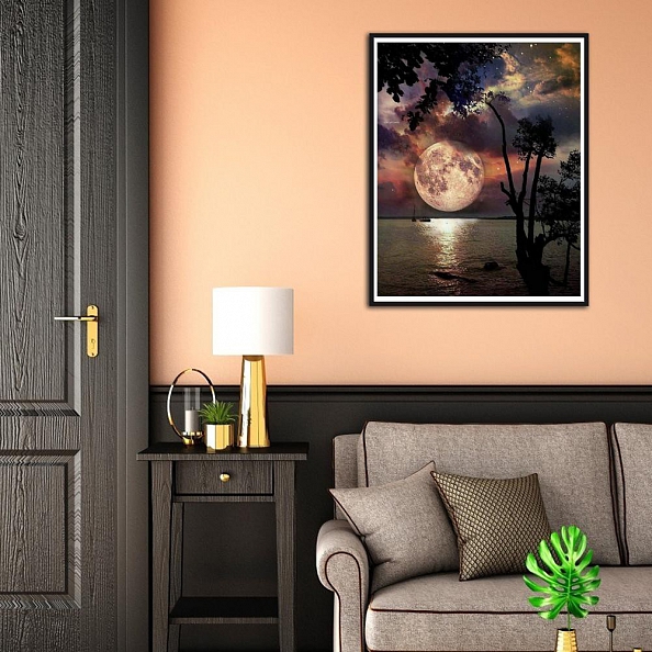 DIY Full Drill Round Diamond Painting-Full Moon PW695