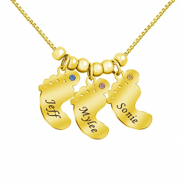 Personalized Mother's Necklace Baby Feet Charm PW829