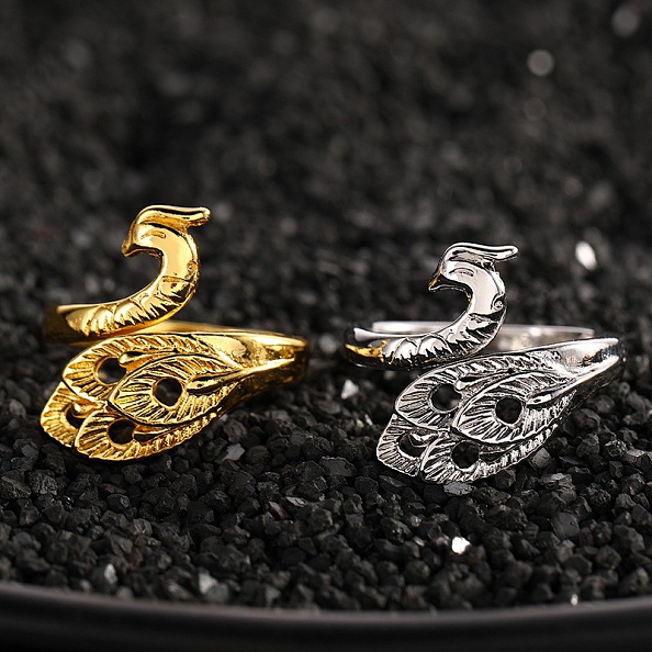 Silver Peacock Charm Ring PWB533