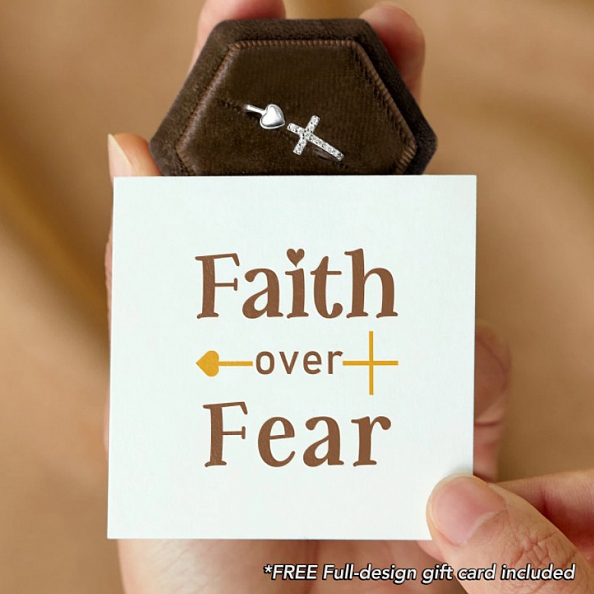 FAITH OVER FEAR CROSS & HEART RING PWB416