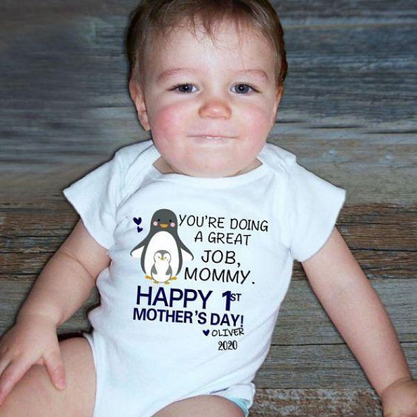 Personalized Penguin Mother's Day Baby Onesies PW153