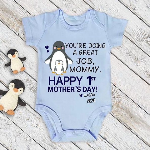 Personalized Penguin Mother's Day Baby Onesies PW153