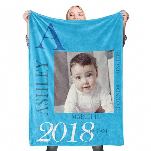 Custom Baby Photo Blanket with Name Birth Information Stroller Blanket Custom Swaddle Blanket Personalized Swaddle Blankets PW015