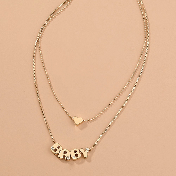  Letter Baby Heart-shaped Double Layer Necklace PW931