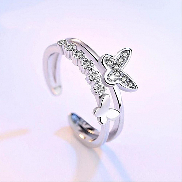 Layered Crystal Butterfly Ring PWB489
