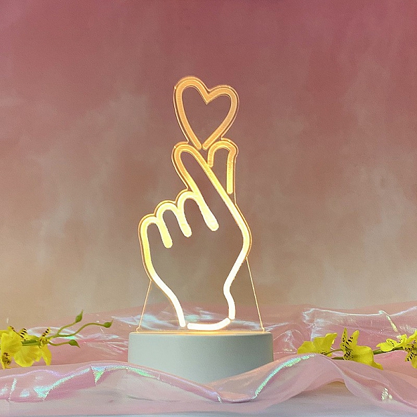 Romantic Hand Heart 3D Lamp Acrylic LED Night Light Gift PW567