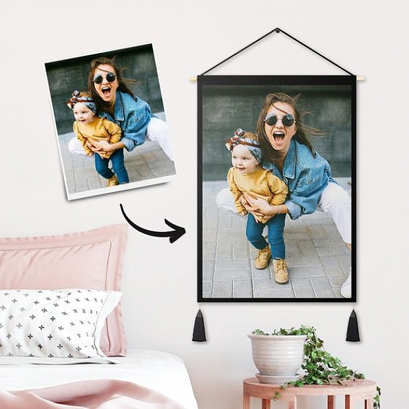 Custom Mother and Daughter Photo Tapestry - Wall Decor Hanging Fabric Painting Hanger Frame Poster PW263
