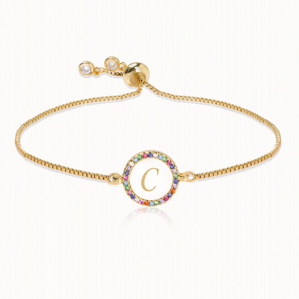 Colorful Rainbow Zircon 26 Letter Bracelet   PW881