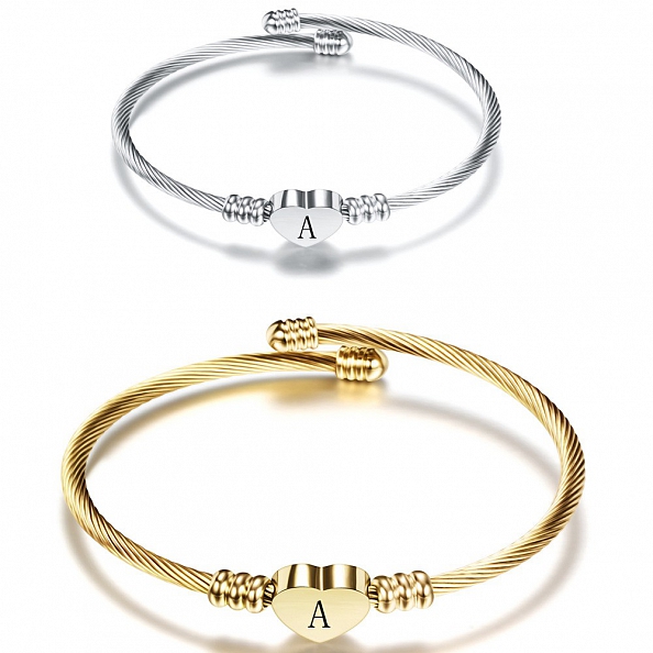 Heart Charm Bangle With Initial Alphabet PW880