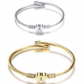 Heart Charm Bangle With Initial Alphabet PW880
