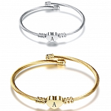 Heart Charm Bangle With Initial Alphabet PW880