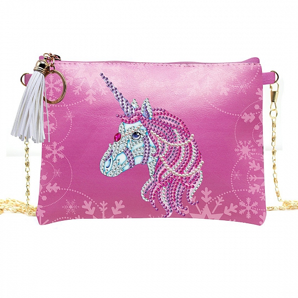 DIY Pink Leather Shoulder Bag Diamond Painting Unicorn PW633