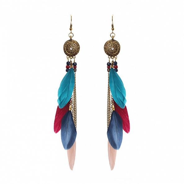  Boho Gypsy Feather Long Earrings PWB034