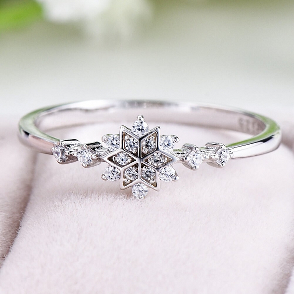 S925 Sterling Silver Snowflake Ring PWB241