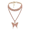 2Pcs Sparking Crystal Pave Butterfly Pendant Necklace PW936