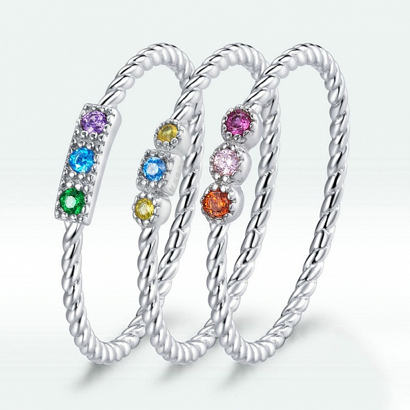 White Gold Plated Colorful Cubic Zircon Ring PWB561