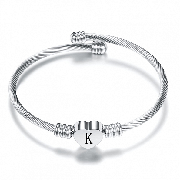 Heart Charm Bangle With Initial Alphabet PW880