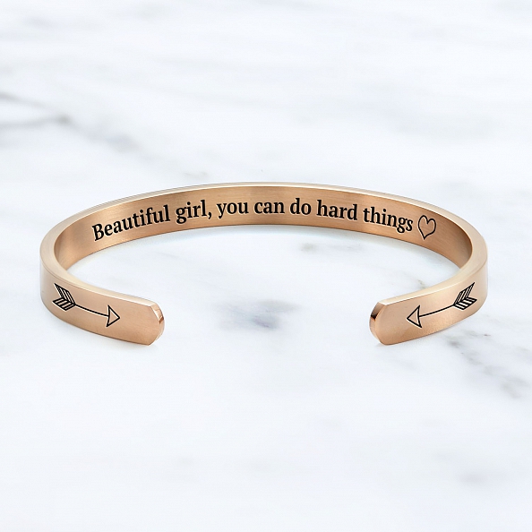 BEAUTIFUL GIRL YOU CAN DO HARD THINGS Cuff Bangle PWB356