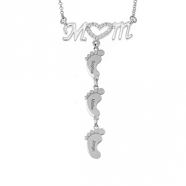 Inlay Mom Necklace With Baby Feet PWB022