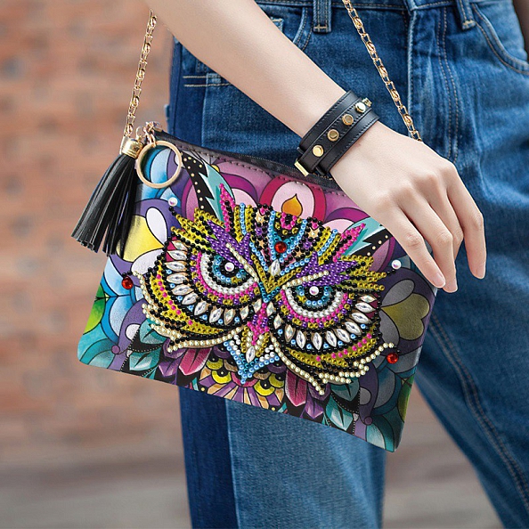 DIY Leather Shoulder Bag Diamond Painting Owl PW628