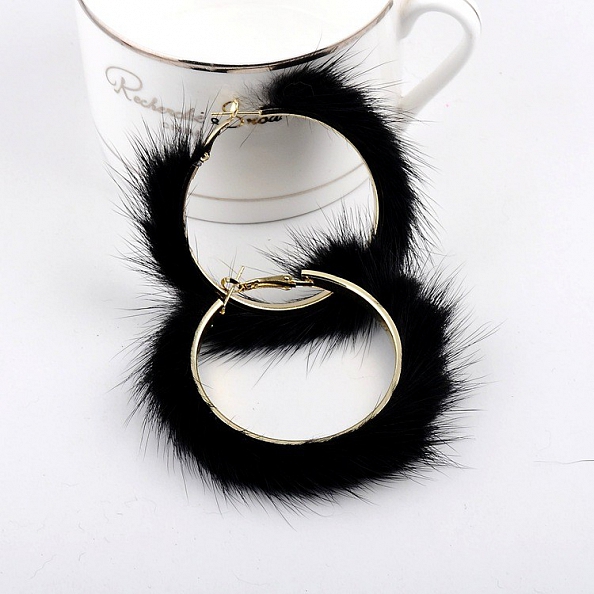 Mink fur big hoop Earrings PWB076