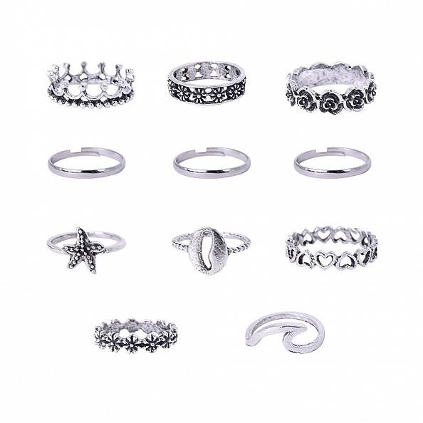 11-piece Starfish Wavy Shell Ring set PWB050