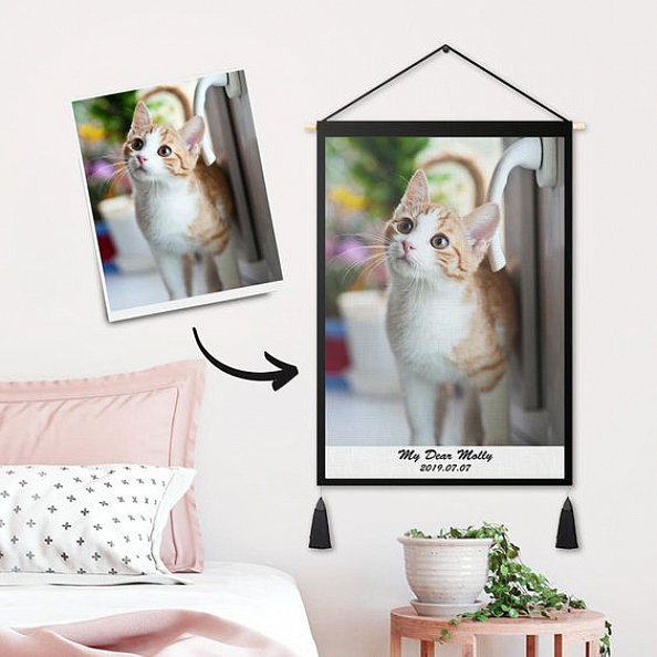 Custom Tapestry Personalized Photo Tapestry Engraving Wall Decor Hanging Fabric Tapestry Poster Pet Name & Special Date PW257
