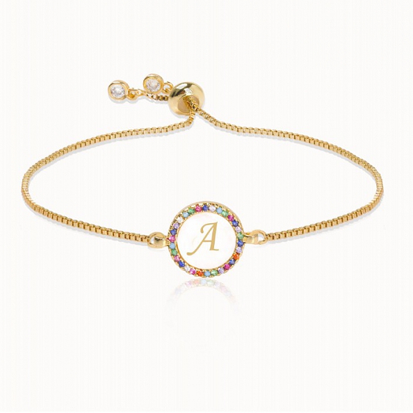 Colorful Rainbow Zircon 26 Letter Bracelet   PW881