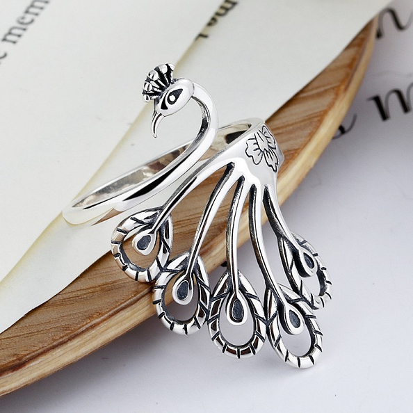 Silver Peacock Charm Ring PWB360