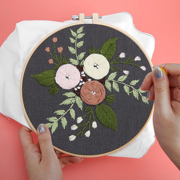 Three Flower-Embroidery Kit(20x20cm) PW675