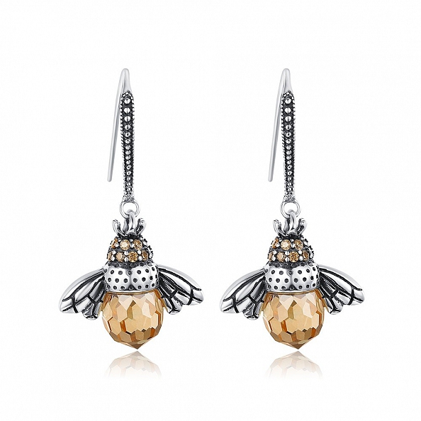 925 Sterling Silver Cute Bee Drop Earrings PWB254 - Necklace - PromiseIn