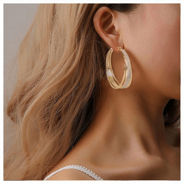 Geometric metal frosted ear ring PWB164