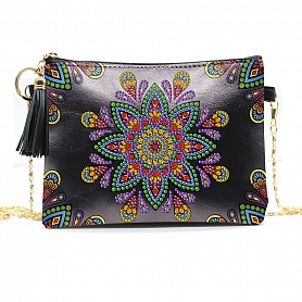 DIY Black Leather Shoulder Bag Diamond Painting Flowers PW637