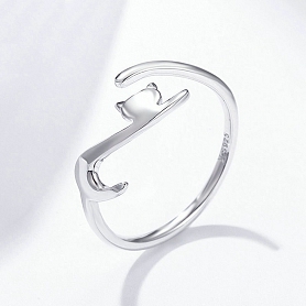 S925 Sterling Silver Cute Naughty Cat Ring PWB427