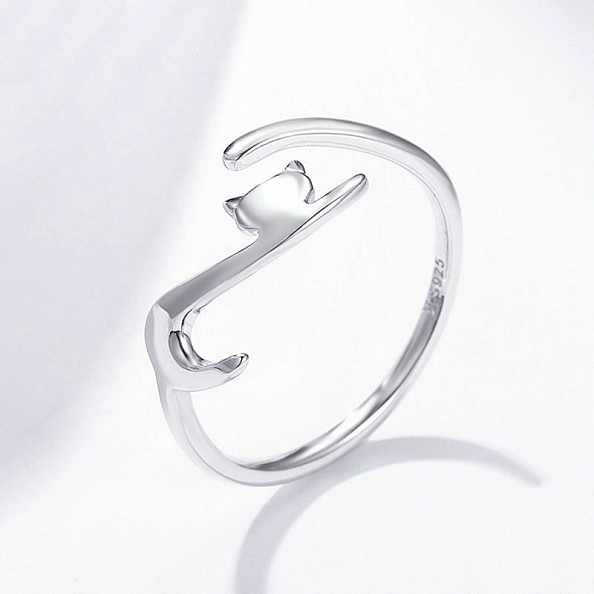 S925 Sterling Silver Cute Naughty Cat Ring PWB427