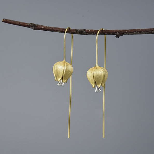 925 Sterling Silver Tulip Dangle Earrings PWB406