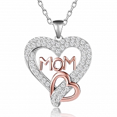S925 Sterling Silver Double Heart Mom Necklace PWB341