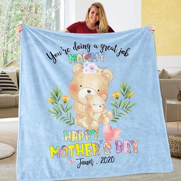 Custom Bear Penguin Mother's Day Cozy Plush Fleece Blanket PW018