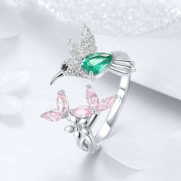 925 Sterling Silver Bird & Flower Ring PWB465