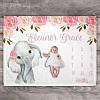 Personalized Baby Girl Miletone Blankets, Baby Girl Elephant Blankets, Personalized Name Blankets, Baby Shower Gift PW144