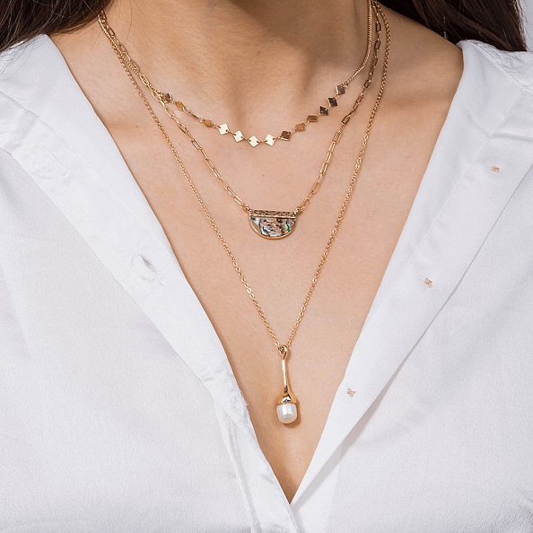 Multi-Layer Abalone Shell Pendant Necklace PW935