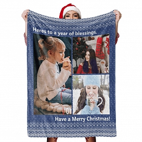 Custom Photo Collage Blankets Christmas Gift with 3 Photos PW502