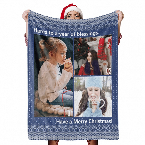 Custom Photo Collage Blankets Christmas Gift with 3 Photos PW502